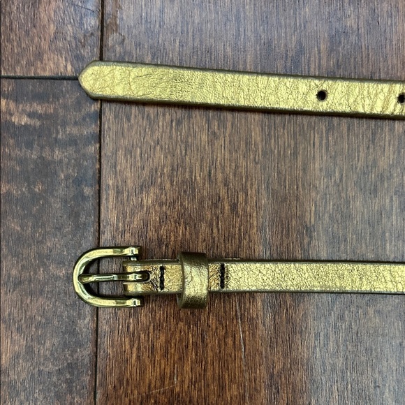 J. Crew Women’s Skinny Gold Bronze Leather Belt, Size Large - Picture 10 of 16
